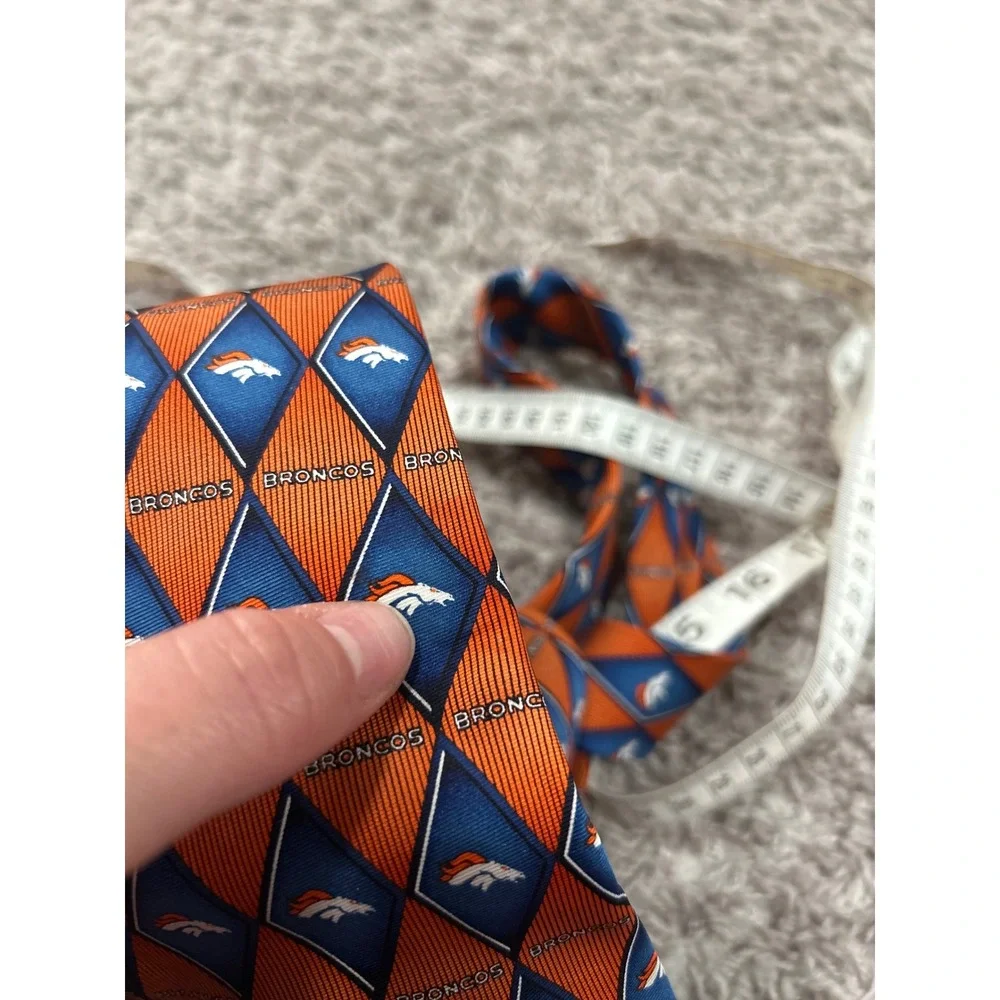 NFL Denver Broncos Mens Silk Necktie Orange Blue Diamond Logo‎ Pattern Tie